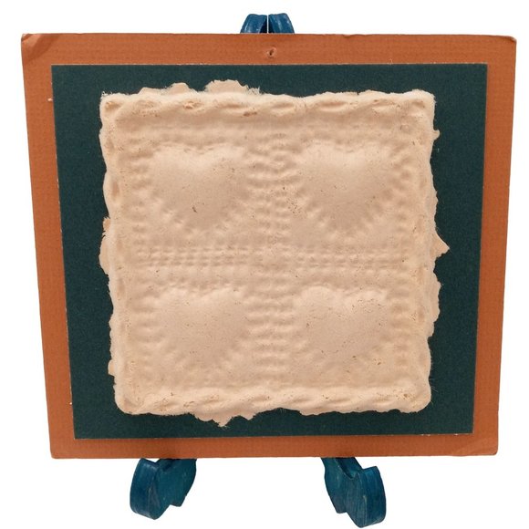 Heart Quilt Block Style Paper Cast Art Embossed Pressed Handmade Decor 1980s - Picture 1 of 8